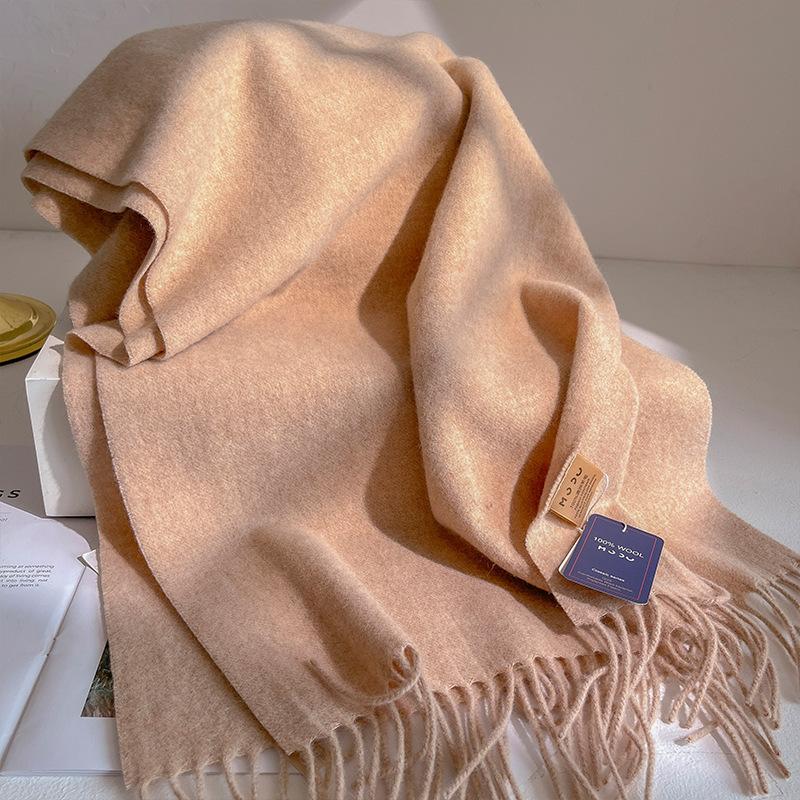 100% Australia Wool Scarf Women Winter Soft Warm Scarves Solid Color Shawl Thickened Luxury Cashmere Pashmina Lady Hijab Gift