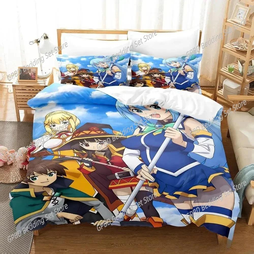Kawaii Konosuba Cartoon Anime Bedding Set For Bedroom Soft Modern Bedspreads Comefortable Duvet Cover Quilt Cover And Pillowcase