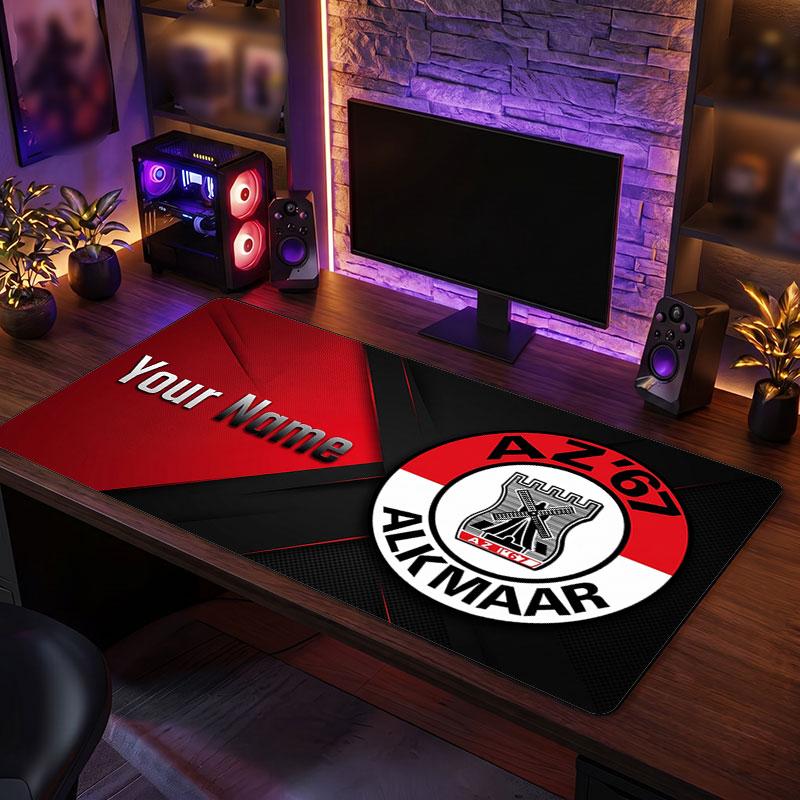 AZ Alkmaar Custom Large Mouse Pad, Personalized Name Text Print, Football Logo Non‑Slip Desk Mat Gaming Gift