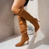 Fashion Vintage Pleated Women Knee High Boots Fashion Pointed Toe High Heels Shoes Autumn Winter Ladies Sexy Long Boots Zapatos De Mujer