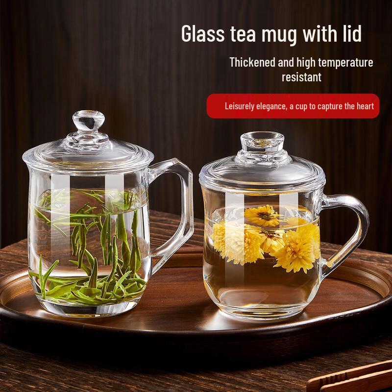 380ml Lidded Heat-Resistant Glass Water Cup