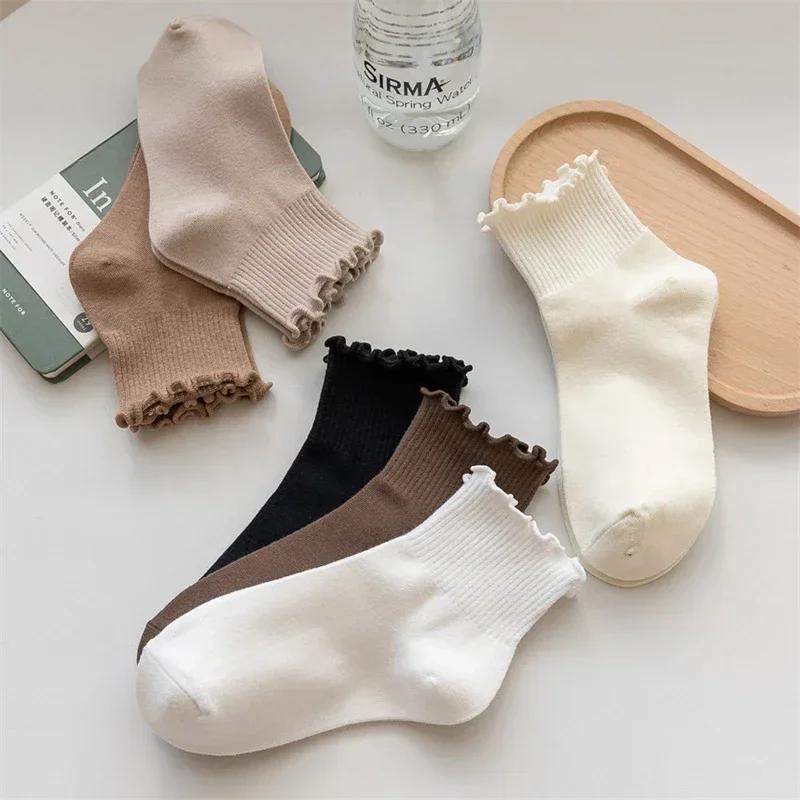 Socks For Women Cute New Summer Japanese Style Breathable Girls Short Socks Kawaii Solid Color Frilly Ruffle Socks Casual Sweet