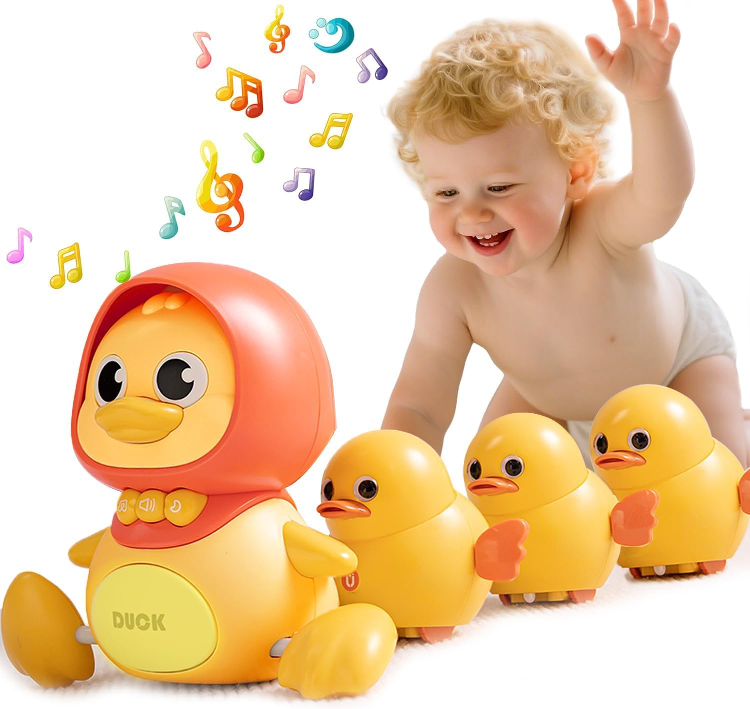 

JUYEE Toy Duck Family Set Educational Toy for Birthday Gift for Boys and with Music and Lights Mom 3 Set 4-Piece - 3-Year-Olds, Girls, Popular,
