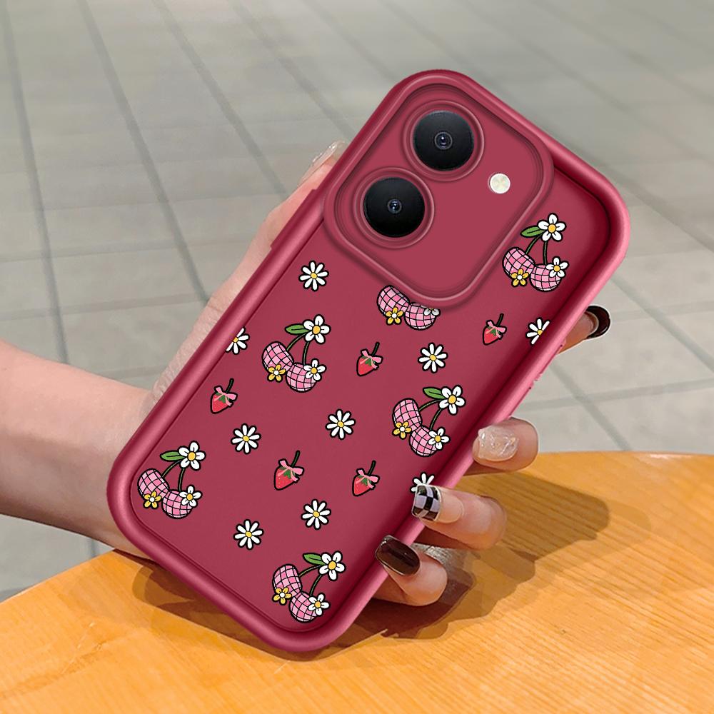 

Мягкий силиконовый квадратный чехол с рисунком лестницы для телефона, полное покрытие, противоударный защитный резиновый чехол для камеры для Vivo Vivo Y21E темно-красного