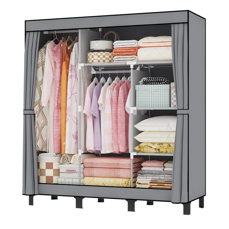 Multifunctional Foldable Grid Wardrobe: Moisture-Proof, Double Hanging Storage Cabinet