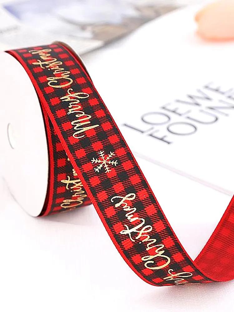 

DIY Christmas Gold Foil Checkered Decorative Ribbons One Size червоний