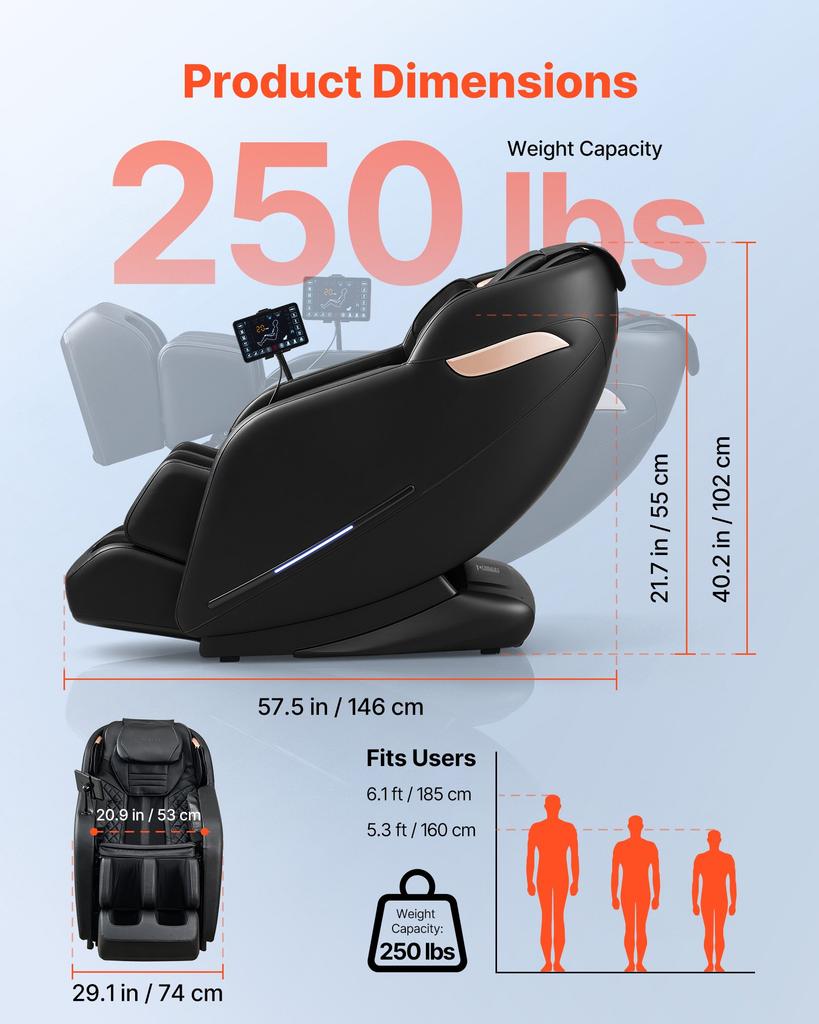 VEVOR Massage Chair, 3D Zero-Gravity Full Body Massage Chair with Extendable Footrest, Automatic Modes, Airbags, Waist & Leg Heating