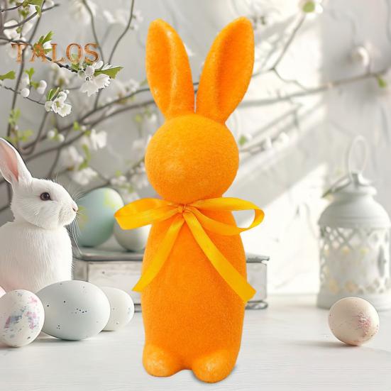 Easter Bunny Statue Freestanding Foam Rabbit Ornament Faux Moss Rabbit Flocked Bunny Figurine Centerpiece for Desk Mantel Dining Table