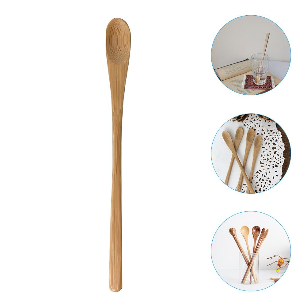 10 Pcs Bamboo Spoon Long Handle Mixing Milk Reusable Coffee Stirring Dessert Small Salt