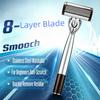 8-Blade Manual Safety Razor for Men, Portable Beard Shaver with Comfortable Grip and Replacement Heads