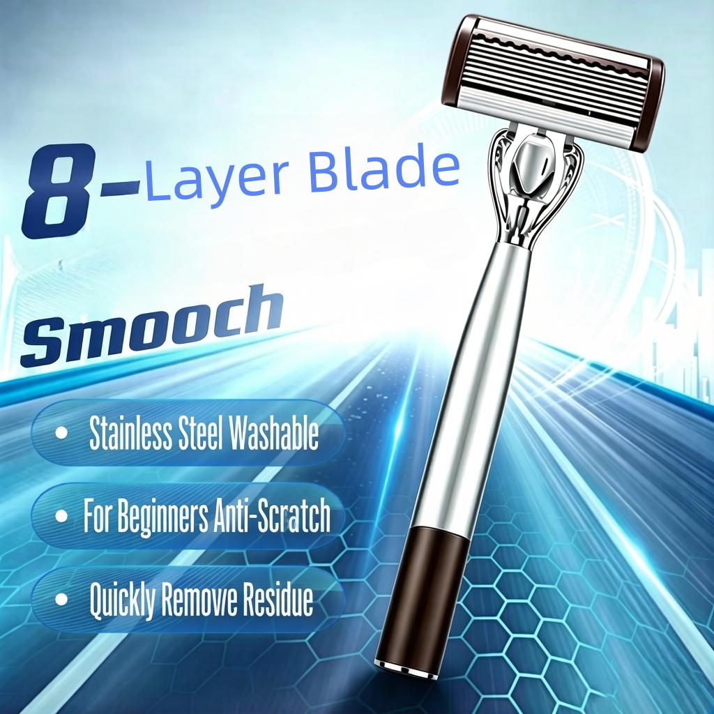Manual Razor Set for Men, 8-Layer Blade Shaving Head for Face, Beard, Moustache and Travel Use
