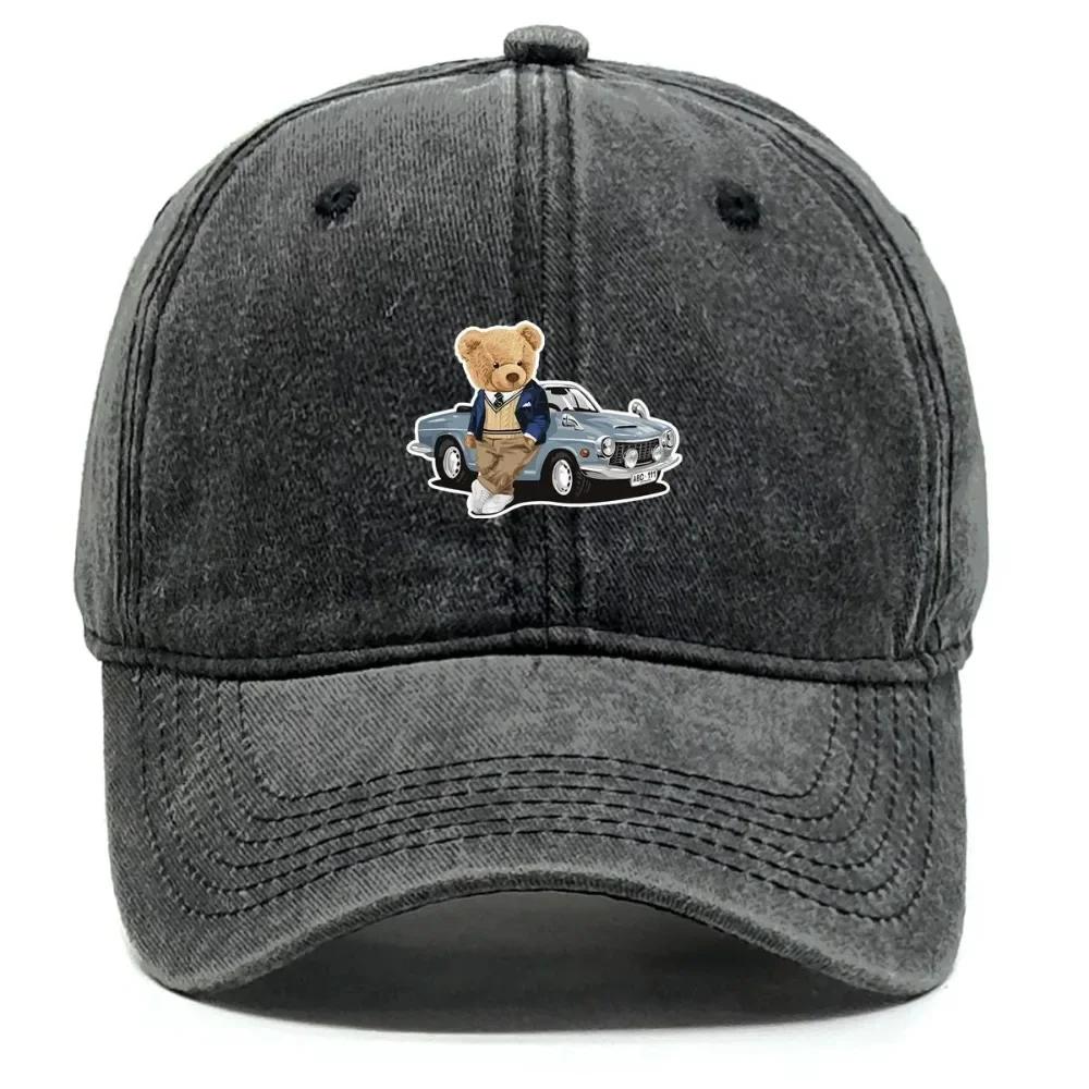 Bear Car Print Baseball Cap Animal Dad Hat Adjustable Sun Hat Men Women Urban Style Hiking Travel Sports Hat Sun Protection