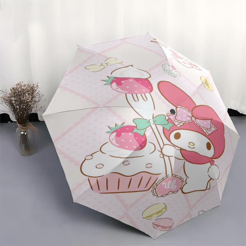 Cake My Melody Durable Cartoon Folding Umbrella, Portable 3-Fold Compact Umbrella for Men and Women, Suitable for Travel or Daily Use.Y012