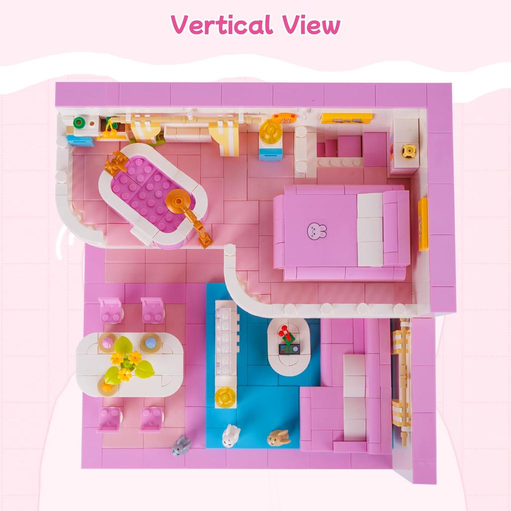 Hallisun Block Set Building Assembly Rabbit Pink Room Model 3D Puzzle Toy Miniature Mini Size Brick Brick For Adults Children Boys Girls 8 Years +