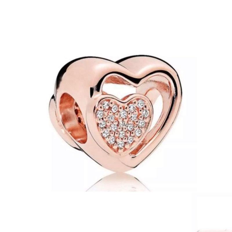 Rose Gold Series Heart-Shaped Beads Pendants Flower Clip Copper Appropriate For European Genuine Bracelets Do-It-Yourself Elegant Jewellery