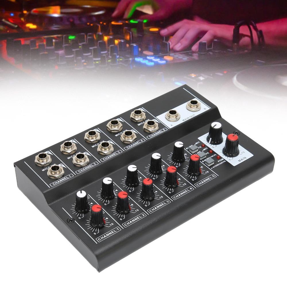 for US Plug Low Noise Stereo Line Mixer 2 Master Volume Knobs Dj Mixing Board Bars