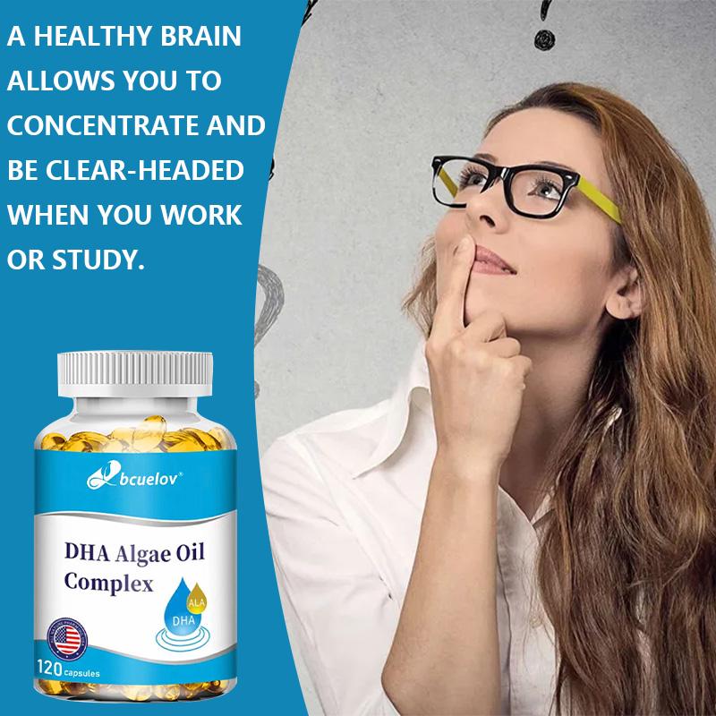 DHA Algae Oil Complex Supplement - Plant-Based Omega-3 & ALA - 120 Capsules