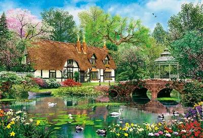 APPLEONE 300-365 Swan Pond Garden (Dominic Davison) 300-Piece Jigsaw Puzzle (38 X 26 Cm) Made In Japan