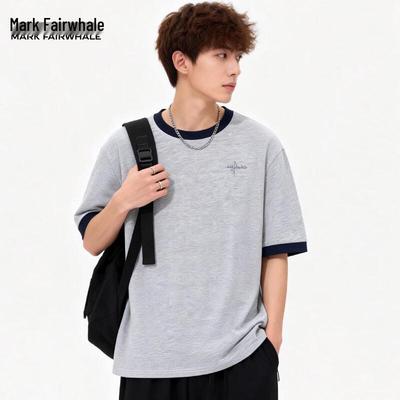 Men's Contrast Color Round Neck Cotton Short Sleeve T-Shirt