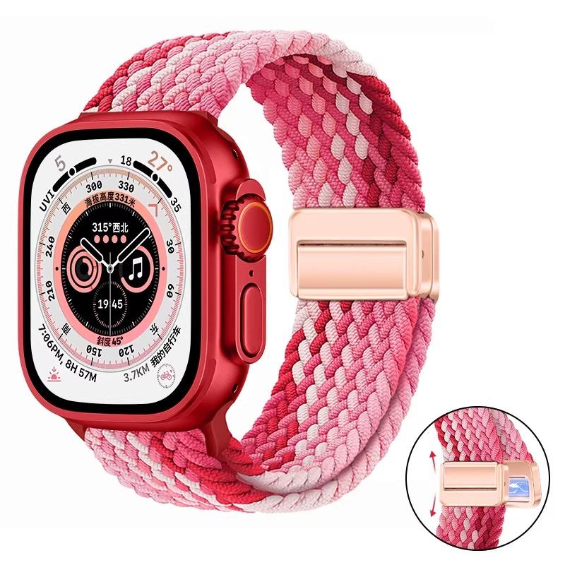 Nylon Braided Band For Apple Watch Series Ultra 3 2 1 49mm 11 10 46mm 42mm 9 8 7 45mm 41mm Magnetic Strap iWatch 6 5 SE 44/40mm Belt
