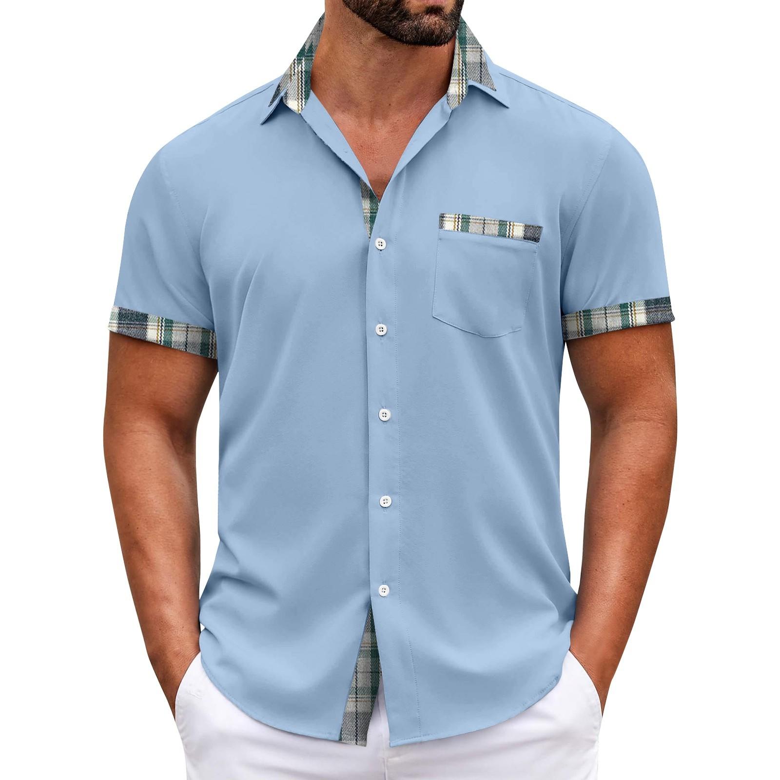 

Мужские клетчатые рубашки с короткими рукавами и пуговицами, мужские повседневные модные рубашки с короткими рукавами XXXXL