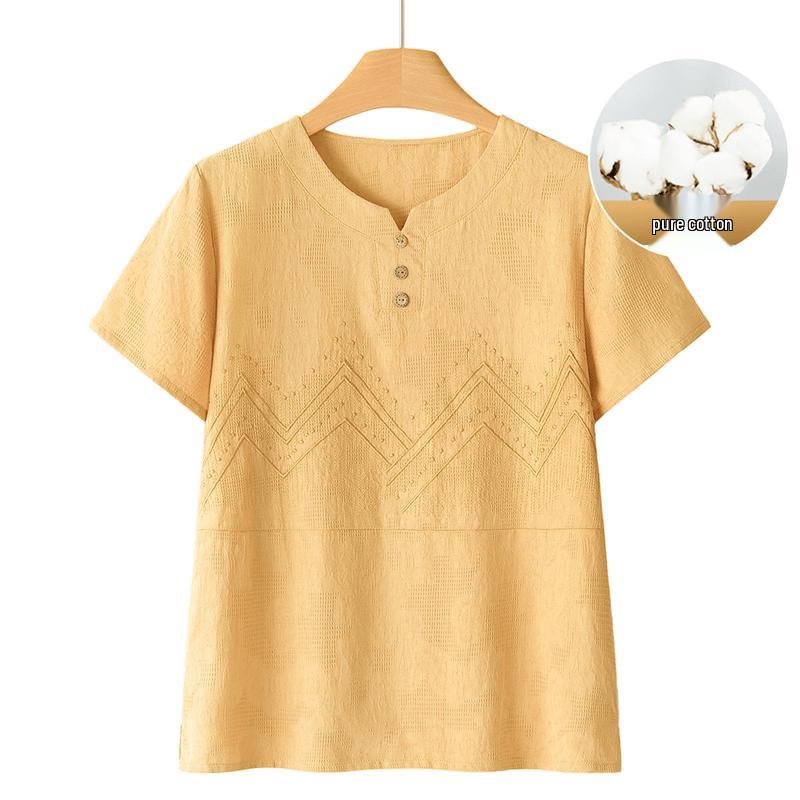 Yuzhaolin Women s Pure Cotton Short Sleeve T-Shirt for Middle-Aged & Elderly XL