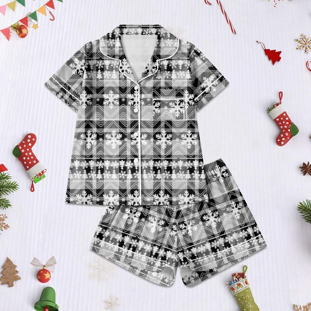 Women's Pajamas Fashion Two-Piece Shirt Shorts Set Soft Holiday Casual Clothing Set