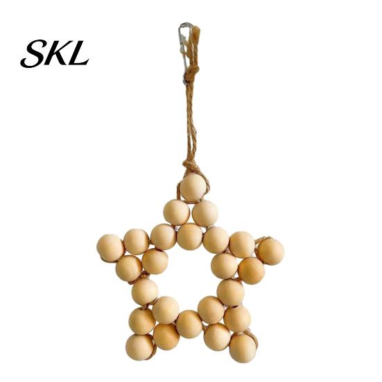 Wooden Beads Hanging Toy Star Parrot Toy, Five-pointed Chewing Bird for African Grey Cockatoos Macaws, Cage Accessories Wood