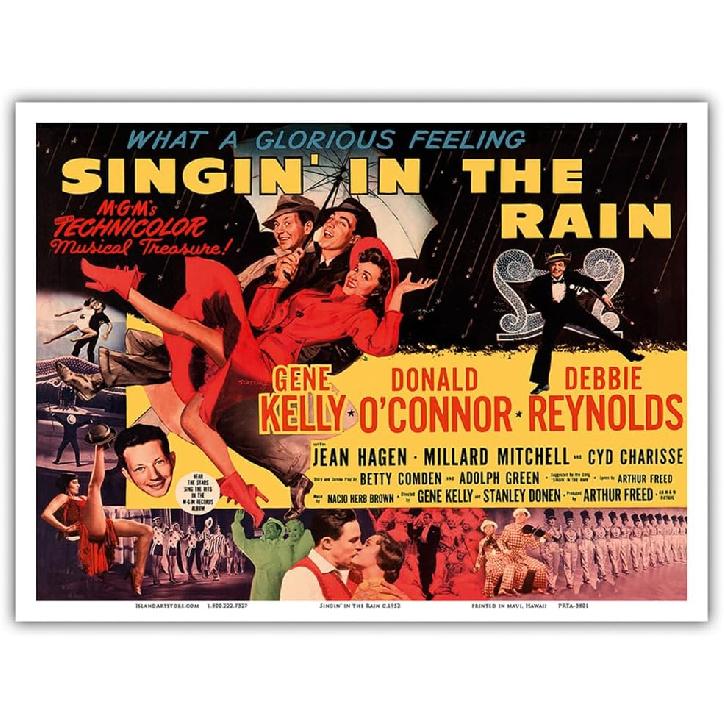 Singin in the Rain - Starring Gene Kelly Donald O’Connor and Debbie Reynolds - Vintage Film Movie Poster c.1952 - Master Art Print (Unframed) 9in 12 L x 9 W