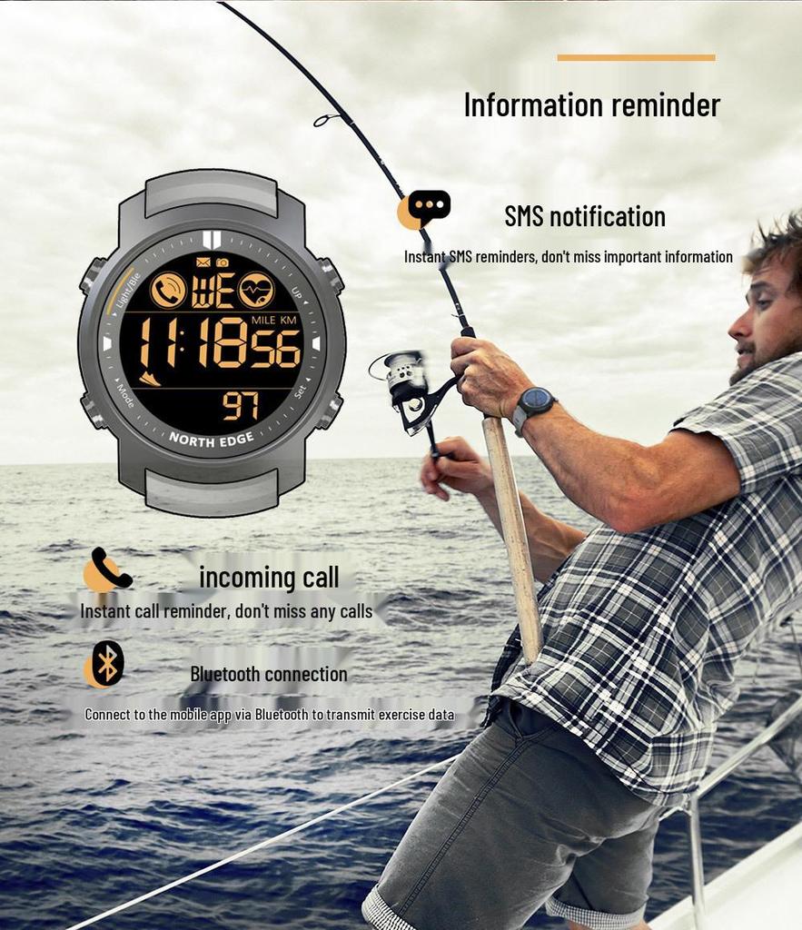Men's Smart Waterproof Outdoor Sports Watch with Ultra-Long Standby, Bluetooth, Heart Rate Monitor, Multi-Function, and Swim Camera.