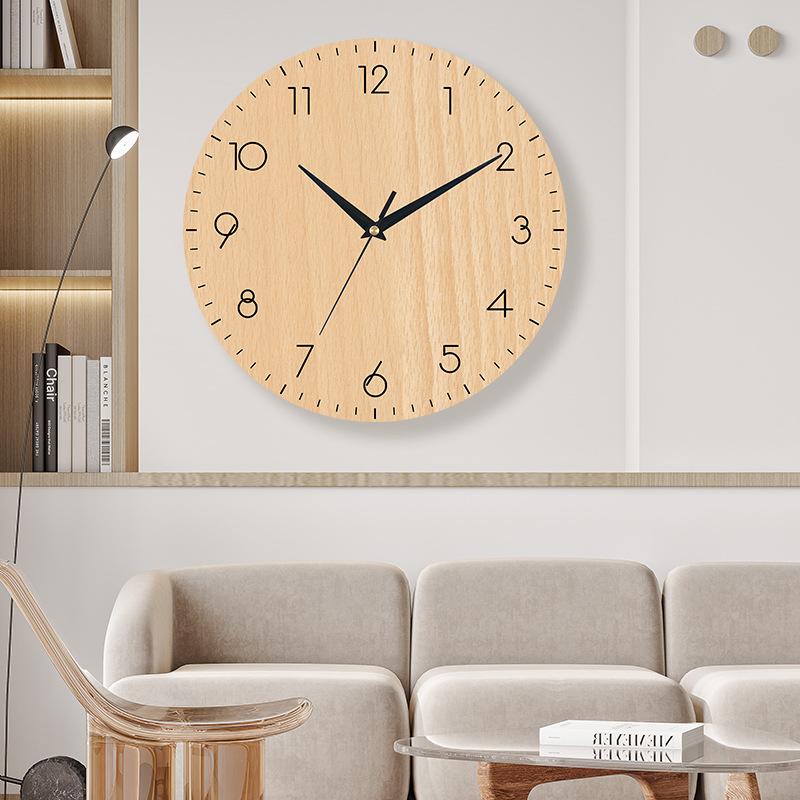 10 Inch Wooden and Bamboo Patterned Wall Clock, Nordic Home, Silent Clock, Living Room, Bedroom, Creative Density Board Clock