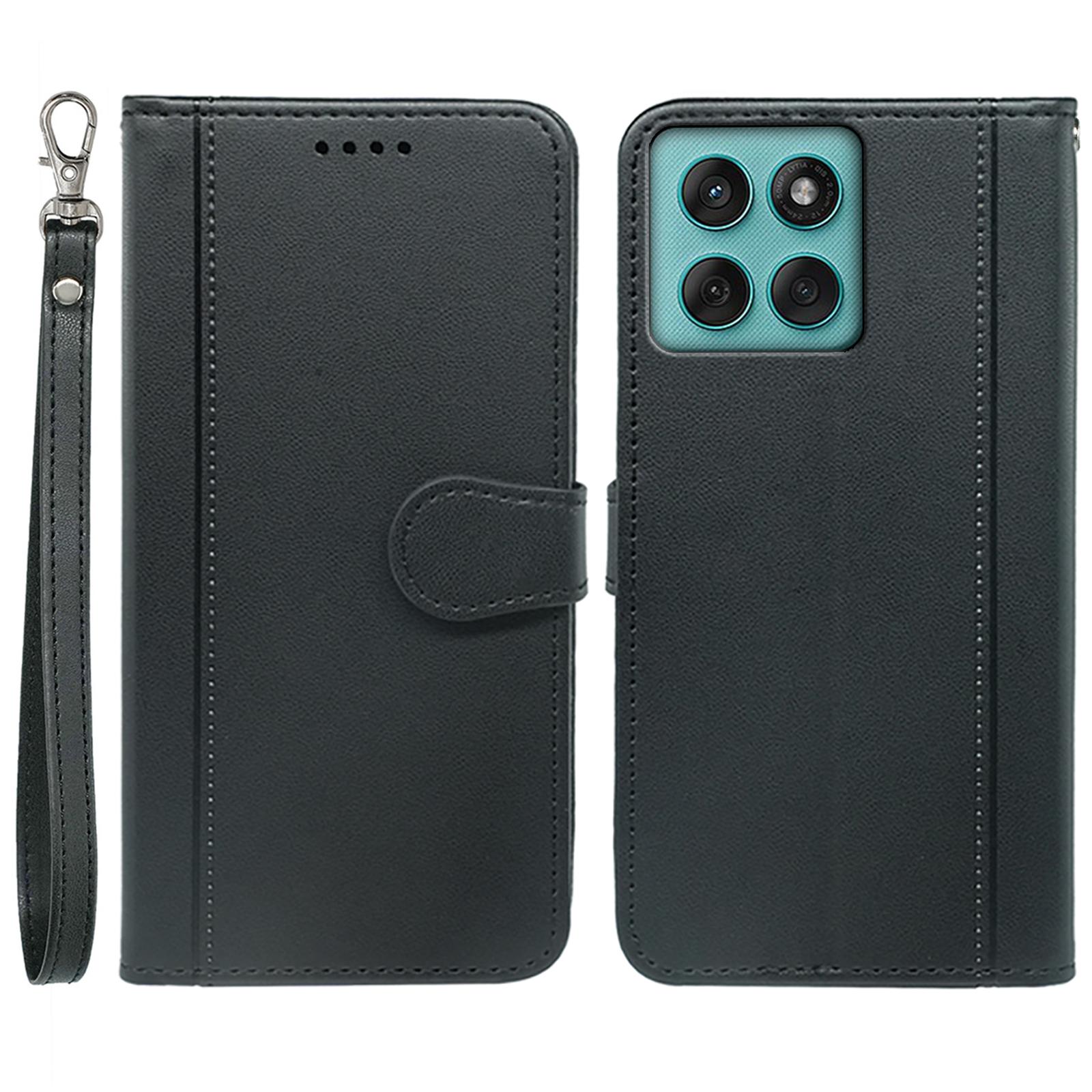 

For Motorola Edge 60 Fusion 5G Wallet Case Magnetic Snap Leather Phone Cover with Strap Black