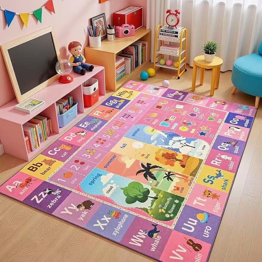Kids Alphabet Number Learning Carpet Animal Shape Educational Rug Non - Slip Soft Play Mat for Children's Room Classroom Decor