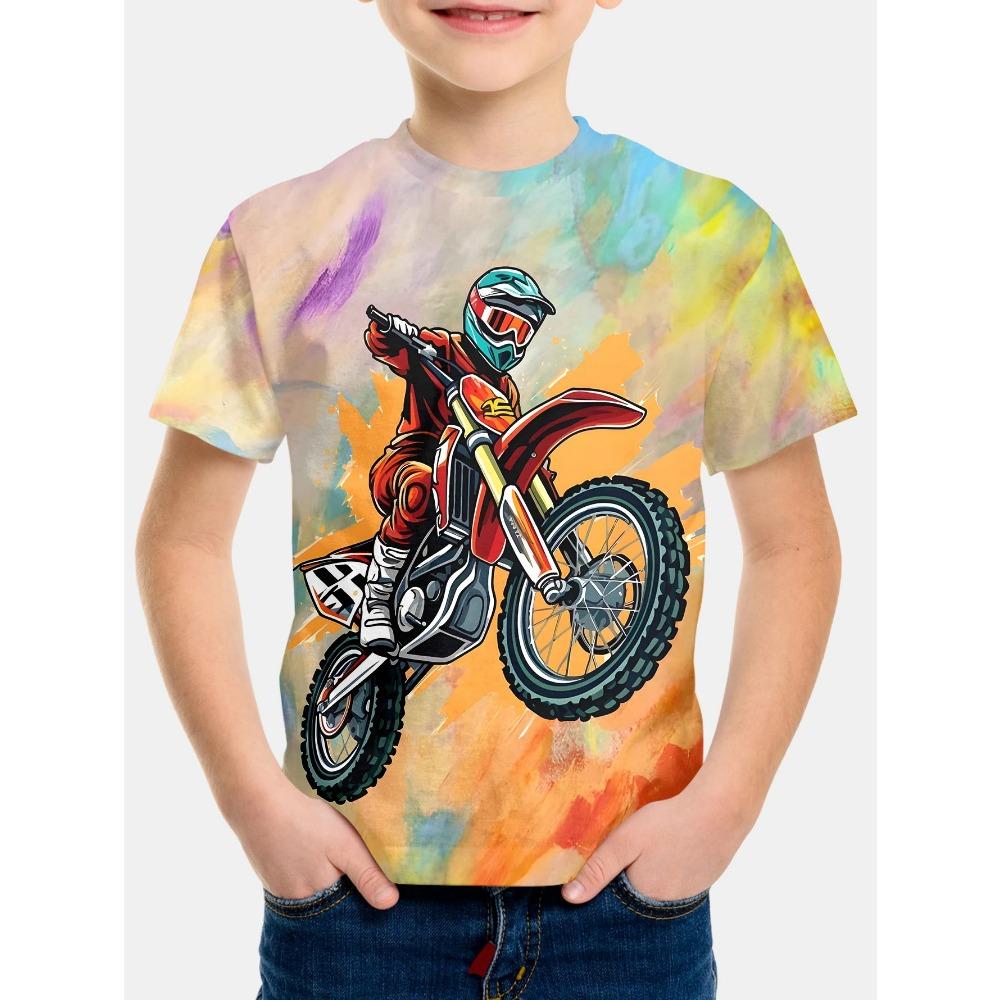 2025 Sommer Kinderkleidung Motorrad Kinder T-Shirt 3D-Druck Kurzarm Jungen Mädchen Lockere Oberteile Streetwear