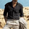 Men's Fashion Casual Long Sleeve Cotton Linen Solid Color T-shirt Top Blouse