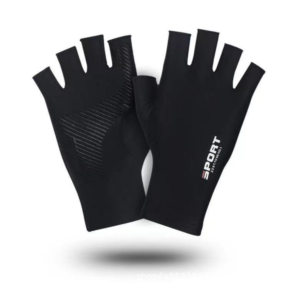 Summer Ice Silk Gloves Sunscreen Thin Leakage Half Finger Driving Cycling Luya Fishing Non-slip Fitness Breathable