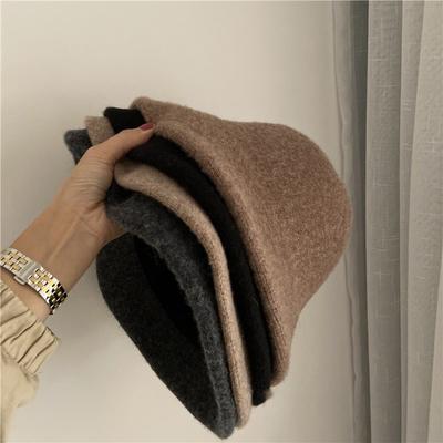 Chapéu de Pescador Ajustável de Lã de Caxemira Feminino Acolchoado Outono e Inverno Chapéu de Bacia Estilo Japonês de Lã Chapéu de Pescador de Aba Curta