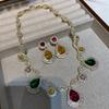 Luxury Internet Celebrity Color Zircon Light Luxury Full Diamond Earrings Women Pendant Necklace Set Jewelry