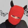 Halloween Cap Knitted Rabbit Ears Windproof Face Cover Party Prop Keep Warm Regular Fit Flower Print Horn Hat for Outdoor Sport