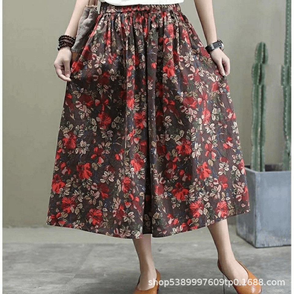 Cotton Linen Skirts for Women Fashion Casual Bohemian Y2k Print Long Skirt Summer Vintage Maxi Bottom Saias Woman Clothes Faldas