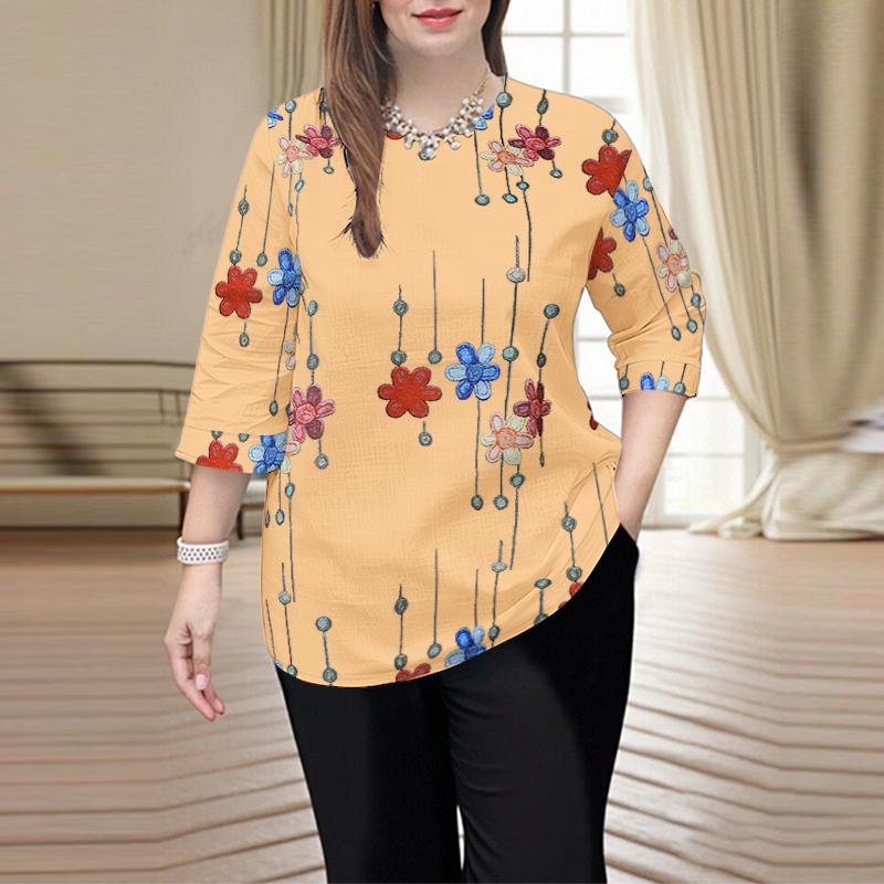 ZANZEA Women Casual Round Neck 3/4 Sleeve Loose Floral Print Blouse