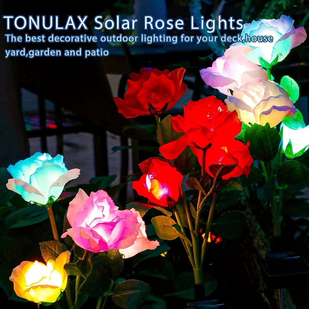 Solar Garden Lights Latest Version Outdoor Solar Lights, Changing Rose Lights, Garden Decor, More Realistic Rose Flowers
