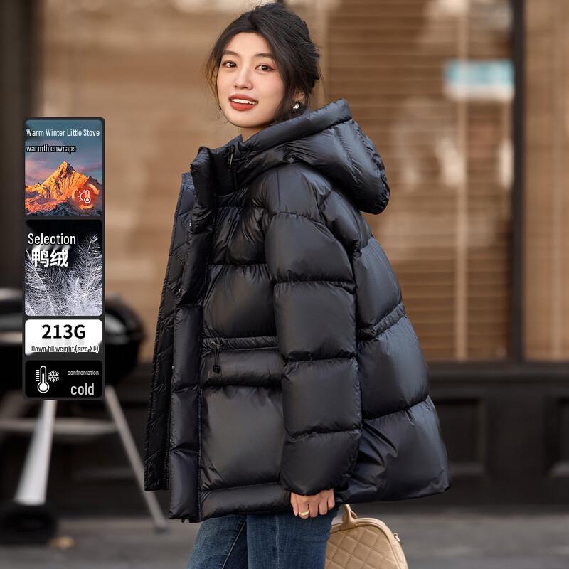 

Bailuyu Women s Hooded Cinch-Waist Short Down Jacket S