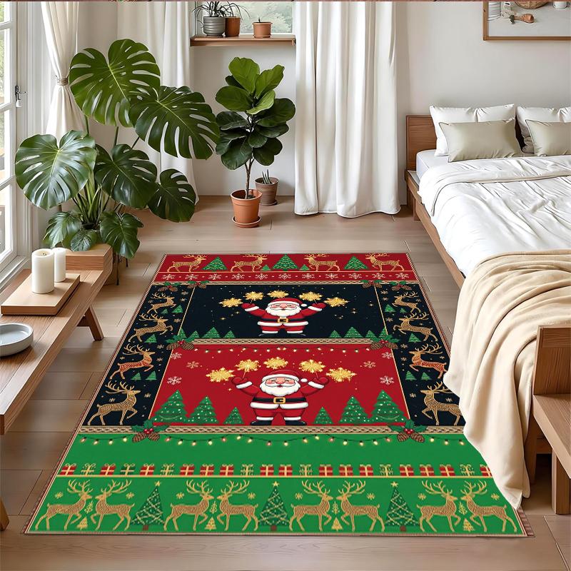 Christmas Printed Square Area Rug Soft Non Slip Floor Carpet For Bedroom Holiday Gift