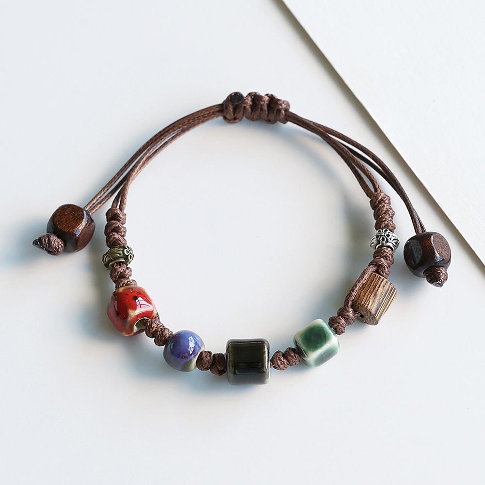 Armband mit Keramikperlen im Bohème-Stil für Damen und Herren, handgefertigt, geflochtenes Seilarmband, Partnerschmuck, Geschenke, verstellbar