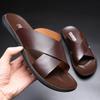 Genuine Leather Men's Slippers Non-Slip Anti-Odor Beach Shoes Size 45 Comfortable Soft Sole Casual Slides