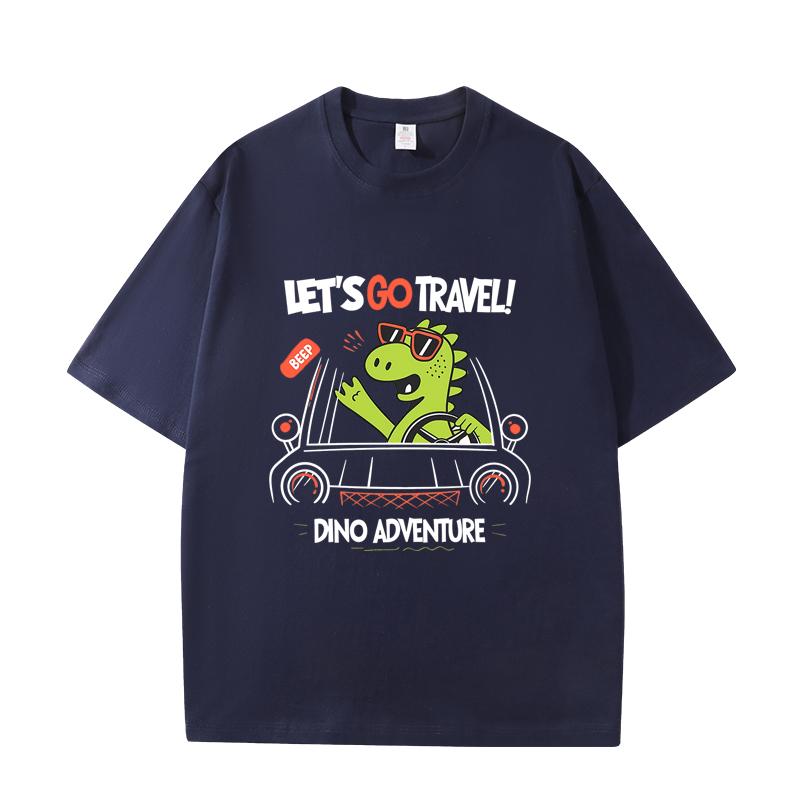 

D06-82 MINISO 2026 Summer High-quality Printed Pure Cotton Shoulder Style Men s and Women s Round Neck Short Sleeved Couple T-shirt 3XL темно-синього кольору