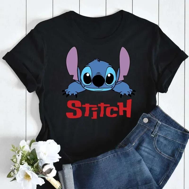 New Disney Women T-shirt Kawaii Lilo Stitch Print Tee Shirts Fashion Short Sleeve T Shirt Female Streetwear Y2k Clothes Top