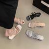 French beautiful bow rhinestone sandals women's summer wear 2025 new fairy wind gentle open-toed cool slippers