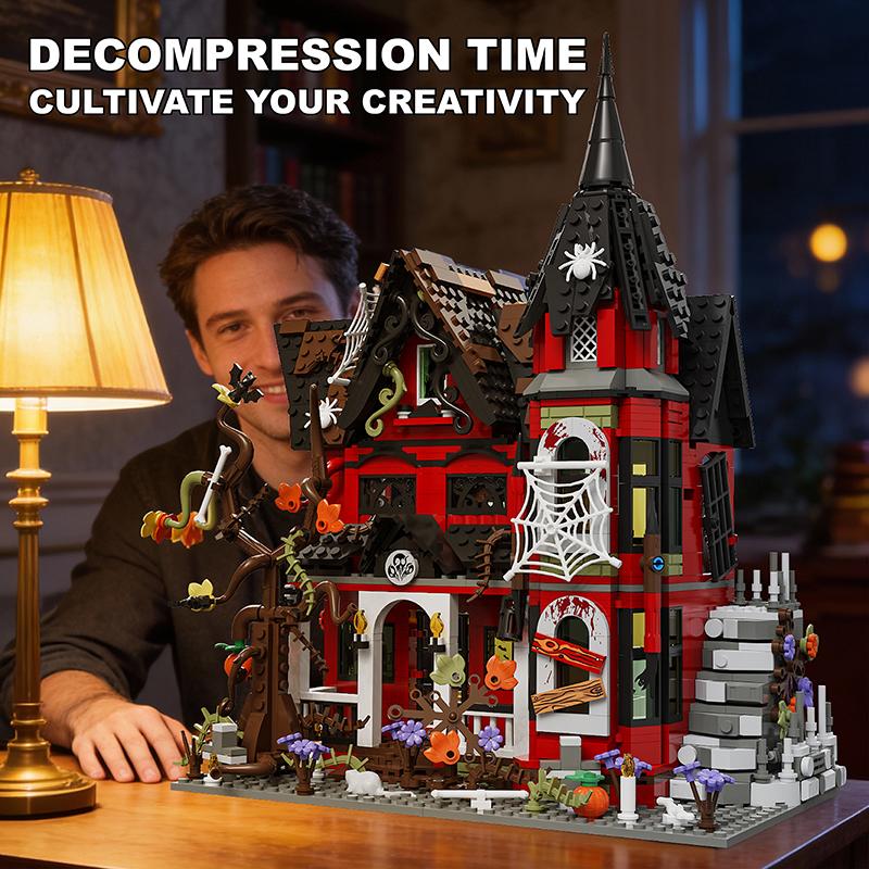 Set di Mattoncini MOC Casa Infestata 1249 pezzi Giocattoli Puzzle DIY Horror Spaventosi per Adulti Regali Decorazione Stanza